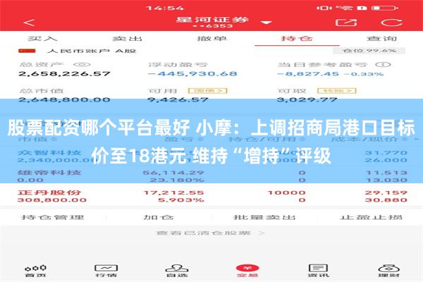 股票配资哪个平台最好 小摩：上调招商局港口目标价至18港元 维持“增持”评级